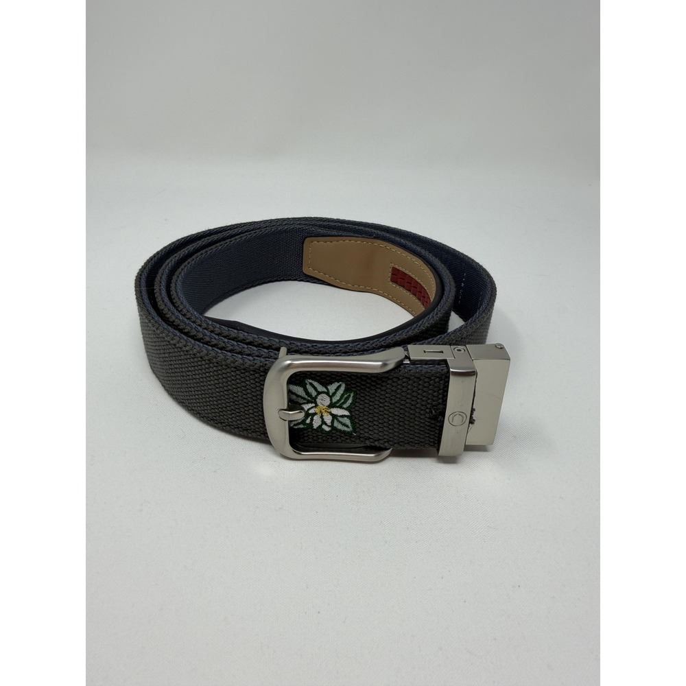 Nexbelt Belt One Size Adjustable Gray Flower Embroider Golf Ratchet Logo Buckle